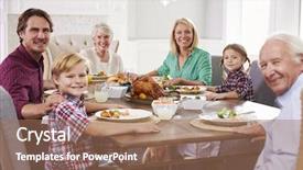  Presentation with extended family - Slides consisting of family group sit around table background and a coral colored foreground