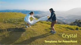  Presentation with green mountains - Slides consisting of family-have-picnic background and a tawny brown colored foreground