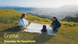  Presentation with green mountains - PPT theme enhanced with family-have-picnic background and a tawny brown colored foreground