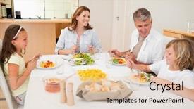  Presentation with dinner - Audience pleasing presentation design consisting of family having a conversation together backdrop and a lemonade colored foreground