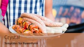  Presentation with food bbq - Audience pleasing presentation design consisting of family having barbecue food on grill at family garden bbq backdrop and a coral colored foreground