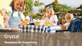  Presentation with barbecue - PPT theme consisting of family having a barbecue party background and a coral colored foreground