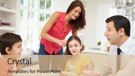  Presentation with work family - Audience pleasing theme consisting of family having breakfast before husband backdrop and a coral colored foreground