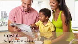 Presentation with breakfast - Presentation theme having family having breakfast in kitchen background and a coral colored foreground