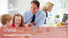  Presentation with work family - Presentation theme having family having breakfast in kitchen background and a coral colored foreground