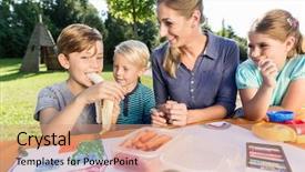  Presentation with healthy snack - Slide deck having family having breaktime at playground background and a  colored foreground