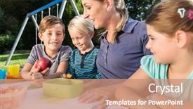  Presentation with healthy snack - Audience pleasing PPT layouts consisting of family having breaktime at playground backdrop and a  colored foreground