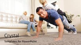  Presentation with home black family - PPT theme enhanced with family having fun at home background and a coral colored foreground