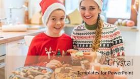  Presentation with christmas baking - Audience pleasing PPT theme consisting of family-having-fun-baking-cookies backdrop and a coral colored foreground