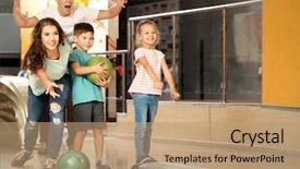  Presentation with bowling - Cool new slides with family having fun in bowling backdrop and a coral colored foreground