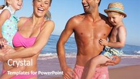  Presentation with family cartoons - Beautiful slides featuring family having fun on beach backdrop and a coral colored foreground