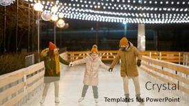  Presentation with rink - Audience pleasing PPT theme consisting of family-having-fun-on-skating backdrop and a soft green colored foreground
