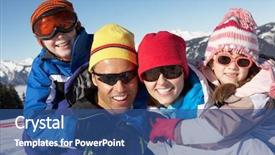  Presentation with ski - Presentation theme featuring family having fun on ski holiday in mountains background and a ocean colored foreground