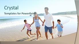  Presentation with vacation - Slide deck with family having fun running background and a cool aqua colored foreground