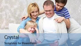  Presentation with home black family - PPT theme featuring family having fun with gadgets background and a light blue colored foreground