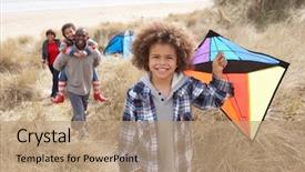  Presentation with sand dunes - Slide deck featuring family having fun with kite background and a coral colored foreground