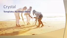  Presentation with writing - Slide deck featuring family having fun writing messages on sandy beach background and a sky blue colored foreground