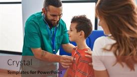  Presentation with medical heart - Slides having family-having-medical-consultation-auscultating background and a red colored foreground