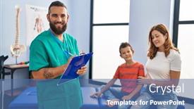  Presentation with rehab clinic - Theme with family-having-physiotherapy-session background and a ocean colored foreground