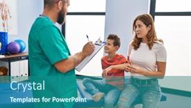  Presentation with rehab clinic - Slide set having family-having-physiotherapy-session background and a ocean colored foreground