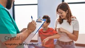  Presentation with rehab clinic - Slides consisting of family-having-physiotherapy-session background and a coral colored foreground