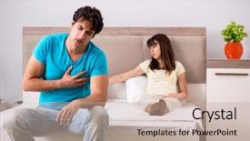  Presentation with family problems - Slide set having young family having problems background and a mint green colored foreground