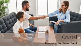  Presentation with psychology - Theme featuring family-having-psychology-session-shake background and a coral colored foreground