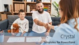  Presentation with psychology - Slide deck having family-having-psychology-session-shake background and a light blue colored foreground