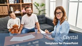  Presentation with psychology - Presentation design with family-having-psychology-session background and a ocean colored foreground