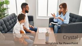  Presentation with psychology - Presentation theme consisting of family-having-psychology-session background and a coral colored foreground