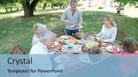  Presentation with lunch - Colorful PPT layouts enhanced with family having summer lunch in garden backdrop and a light blue colored foreground