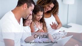  Presentation with chat - Slide deck with family having video chat on laptop at home background and a light blue colored foreground