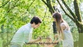  Presentation with family holding hands - Cool new presentation design with family having walk together in summer holding hands and letting the little boy fly backdrop and a mint green colored foreground