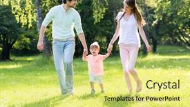  Presentation with family holding hands - Slides featuring family having walk together in summer holding hands and letting the little boy fly background and a yellow colored foreground