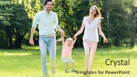  Presentation with family holding hands - Beautiful theme featuring family having walk together in summer holding hands and letting the little boy fly backdrop and a yellow colored foreground