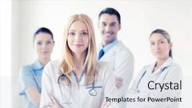  Presentation with female leader social media - Beautiful theme featuring family health nurse - attractive female doctor in front backdrop and a sky blue colored foreground