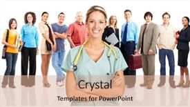  Presentation with medical embryology - Cool new PPT theme with family health nurse - smiling medical doctor and people backdrop and a coral colored foreground