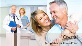  Presentation with medical smiling doctor - Audience pleasing presentation theme consisting of family health nurse - smiling medical doctor with stethoscope backdrop and a coral colored foreground