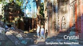  Presentation with complex - Presentation design with kids at ancient angkor temple background and a ocean colored foreground