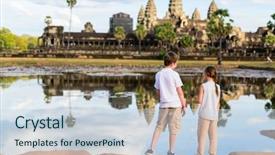  Presentation with cambodia - PPT theme with ancient angkor wat temple background and a sky blue colored foreground