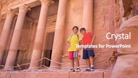  Presentation with petra jordan - Slide set featuring travellers visiting petra in jordan background and a coral colored foreground