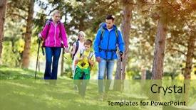  Presentation with mountain hiking - Slide deck with family hiking day on mountain background and a yellow colored foreground