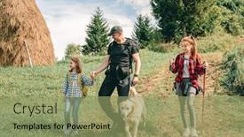  Presentation with hiking - Theme with family-hiking-in-sunny-mountains background and a seafoam green colored foreground