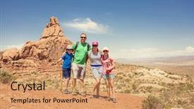  Presentation with hiking - Beautiful presentation theme featuring family hiking together in arches backdrop and a coral colored foreground