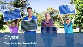  Presentation with solar park - Amazing presentation theme having family holding a solar backdrop and a ocean colored foreground