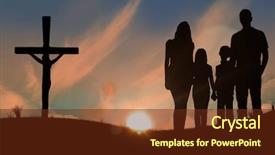 Presentation with family holding hands - Audience pleasing PPT theme consisting of family holding hands against cross backdrop and a tawny brown colored foreground