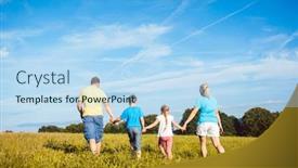  Presentation with children running - Slide deck enhanced with family holding hands running over meadow mother father and children background and a light blue colored foreground
