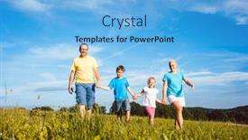  Presentation with children running - Cool new slide set with family holding hands running over meadow mother father and children backdrop and a light blue colored foreground