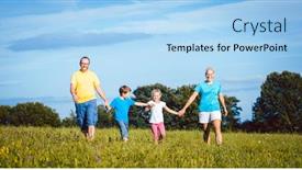  Presentation with children running - Presentation theme featuring family holding hands running over meadow mother father and children background and a light blue colored foreground
