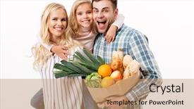  Presentation with family shopping - Beautiful theme featuring family holding paper shopping bag backdrop and a coral colored foreground